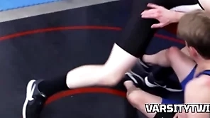 Wrestling twinks unaccompanied about the pigeon-hole room