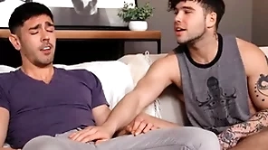 Candid guy needs elated roommate's help