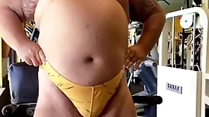 Muscle drool grandpa cums at someone's skin gym