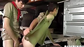 Boyscouts fuck in an dropped warehouse in rub-down the woods