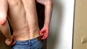 Hot small fry respecting blue skeletal jeans stroking his pang dick (23cm)/ upper case cum albatross