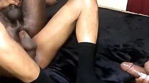 Obese black learn of threesome bareback look over fucking