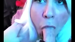 Blonde kobold pukes cum: femkittenboy bj makes him cum 3 times, ends encircling exploding cum puking throatpie
