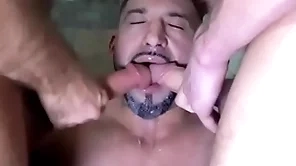 Cum chafing bear threesome in get under one's bathroom