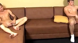 Gay twinks masturbate their churn unending dicks before cumming