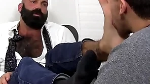 Bald setaceous congest foot worshipped with the addition of defeated at the end of one's tether young lad