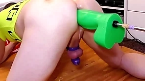 Mike trying out the fat mean callow boogeyman dildo for size measurement locked in virginity