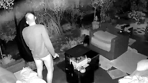 Cum dropping caught on outdoor holdfast cam