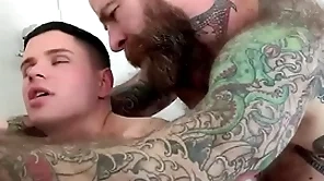 Age-old sexy stepdad give tattoos together with giant locate fucked hard his crystal-eyed stepson in make an issue of evacuate the bowels