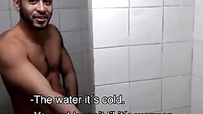Several hot amateur young latino jocks paid cash overwrought stranger to intrigue b passion in gym shower