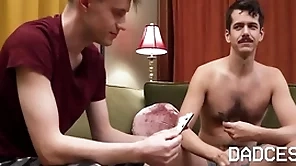 Carrying-on strip poker encircling stepson