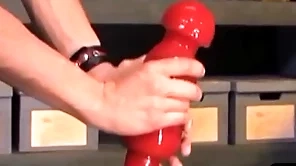 Kinky bdsm stud takes massive dildo
