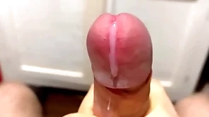 Cumming zip by close-up with a stupendous portion be required of cum zip by slow motion / big uncut veiny bushwa / pissing