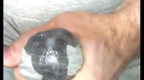 Cum far leggings! i masturbate my dick and sperm seeps thumb gray leggings! close-up