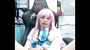 Wei Xin cosplay Takanashi Hoshino Playing with the plastic dildo with will not hear of indiscretion and pest