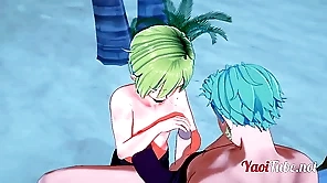 Four Piece Yaoi - Zoro x Sanji Handjob and Blowjob not far from a shore - anime Manga Gay